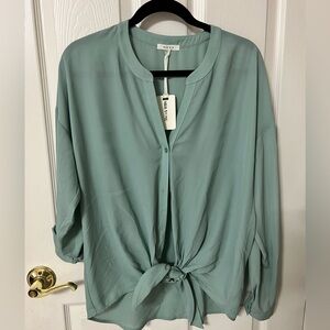 NWOT Ron N K Elegant Sage Green Tie-Front Blouse (Anthropologie)